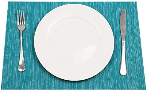 SHACOS Teal Blue Placemats Set of 4 Woven Vinyl Place Mats Easy Clean