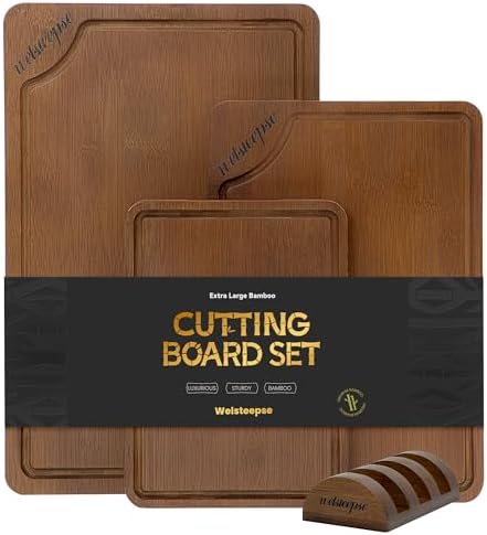 Extra Large Bamboo Cutting Board for Kitchen (Set of 3), with Deep
