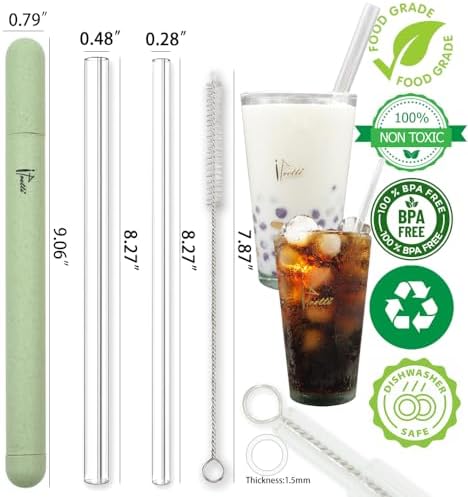 Reusable Glass Drinking Boba Straws with Brush set&Portable Case