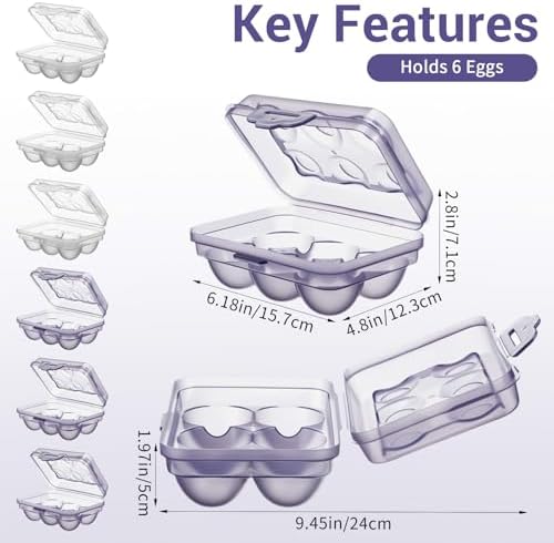 6 Pack 6-Grid Egg Holder for Fridge with Lid