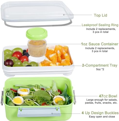47oz Salad Lunch Container To Go, 3 Pack Salad Bowls Bento Lunch Boxes