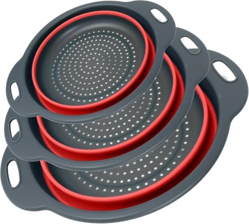 Red Collapsible Colander Set 3 Pack Silicone Strainers