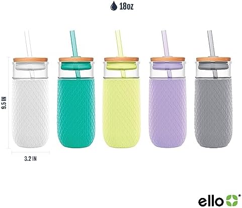 Ello Devon 18oz Glass Tumbler with Straw & Bamboo Lid for Iced Coffee