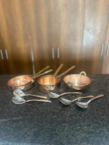 Hand Hammered Pure Copper Cookware Set with Serving Spoon