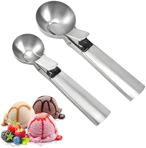 Ice Cream Scoop Set,2 Pcs Stainless Steel Ice Cream Scoop-With Release