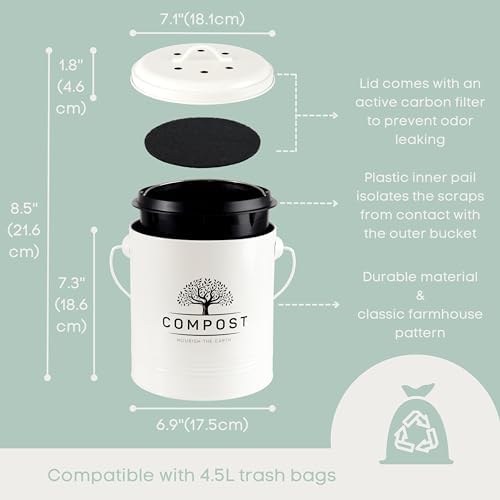 Perfnique Kitchen Compost Bin, 1.3 Gal, with Lid