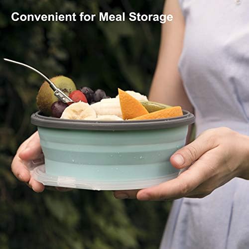ColorCoral Collapsible Camping Bowl with Lid & Fork Silicone 1200ml