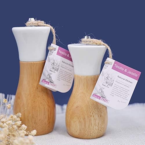 Tessie & Jessie Salt Grinder White Wooden Pepper Grinder Sea Salt And Pepper - Image 6
