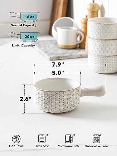 LE TAUCI French Onion Soup Bowls, 18 Ounce Soup Bowls With Handles for