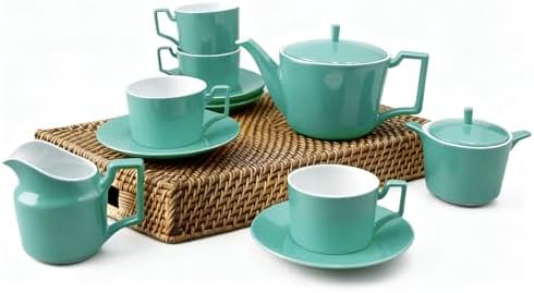 Mint Green Tea Set with Teapot, Cups, Sugar & Creamer Set, Afternoon