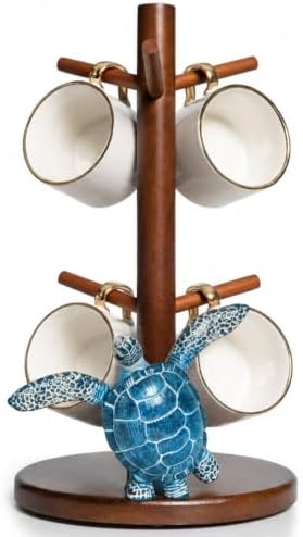 Sea Turtle Decor Wooden Mug Tree Cup Stand Beach Ocean Coastal Home