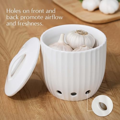 Ceramic Garlic Keeper - Upgraded Packaging! Dishwasher Safe Garlic