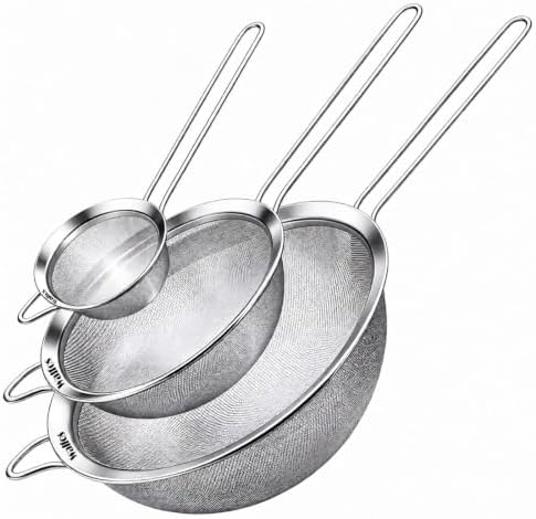 Walfos Fine Mesh Strainers Set, Premium Stainless Steel Colanders and