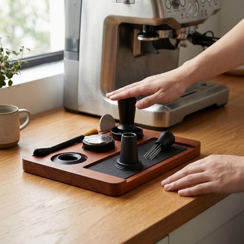 AYNEFY 51mm Coffee Tamper Set, Wood Tamping Station with Spring Loaded
