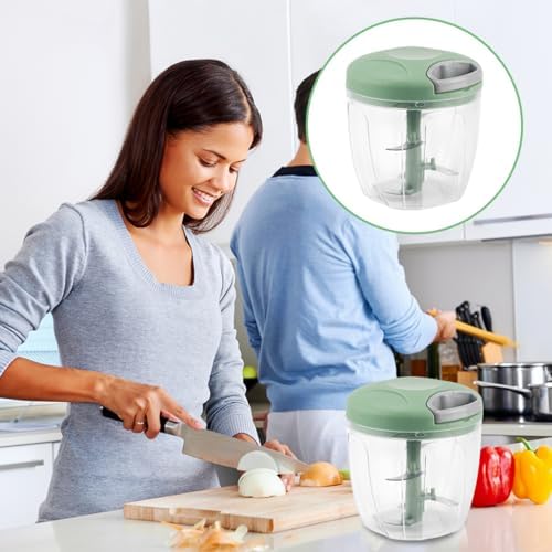 Manual Chopper 900ml, Onion Chopper with 4 Stainless Steel Blades, 1