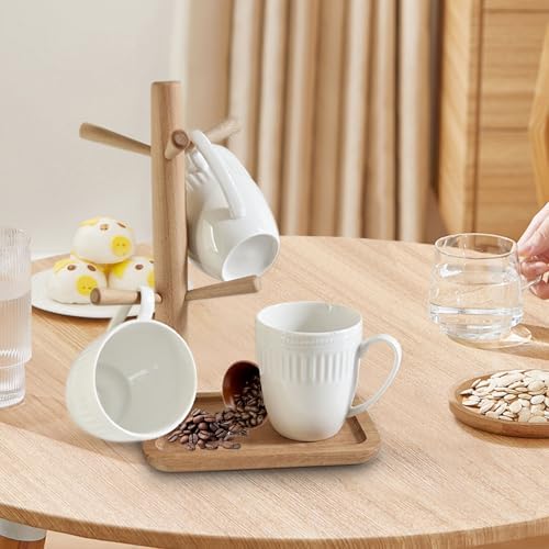 Wooden Coffee Mug Tree, Mug Holder with 6 Hooks and Storage Base