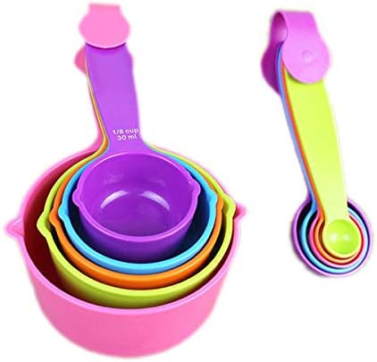 10 Pieces Plastic Measuring Cups and Spoons Set Colored for Kitchen