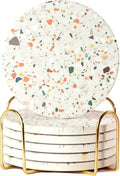 Terrazzo Coasters Set of 6, Colorful Boho Absorbent Ceramic Coasters