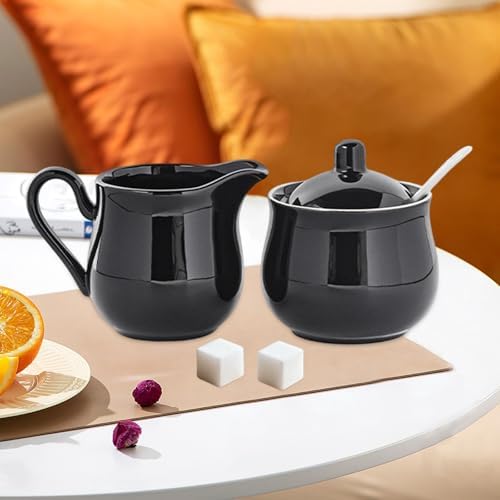 Ceramic Sugar and Creamer Set Sugar Bowl with Lid and Spoon Premium