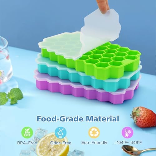 Azyh Ice Cube Trays for Freezer, 3 Pack Ice Cube Tray with Lid