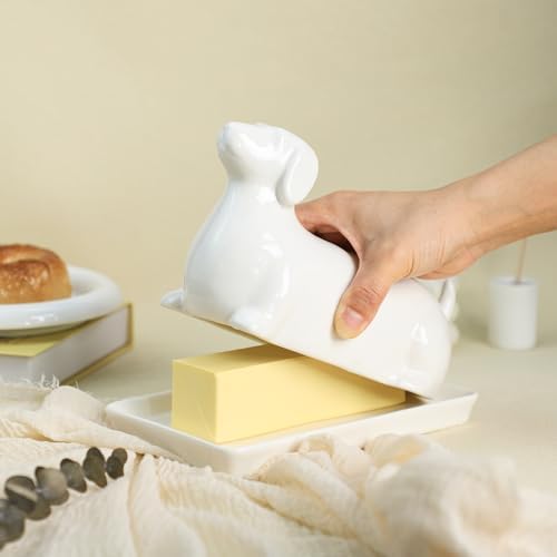 Colias Wing 3D Dachshund Shaped Ceramic Butter Dish with Lid Butter