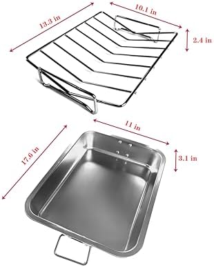 16" Premium Stainless Steel Roaster Pan Set with Baking & V-Shaped