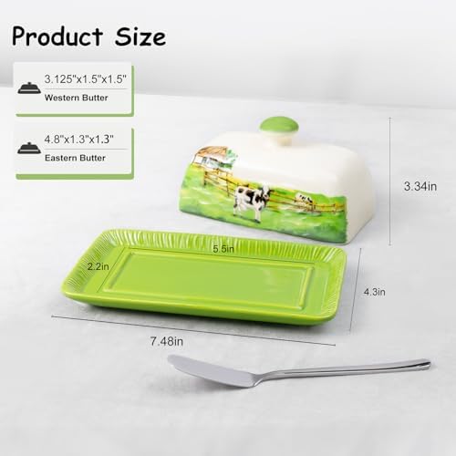 Cow Butter Dish with Lid for Countertop, Large Ceramic Embossed Butter