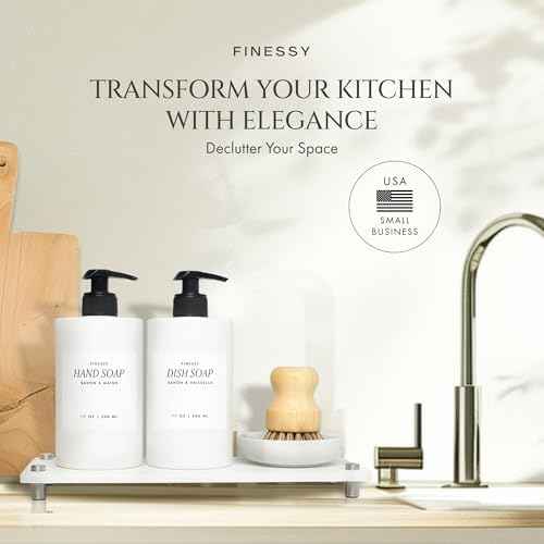 FINESSY White Soap Dispenser Set with Tray and Brush