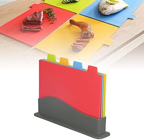 4PCS Plastic Cutting Board Set with Holder, Chopping Board Set with