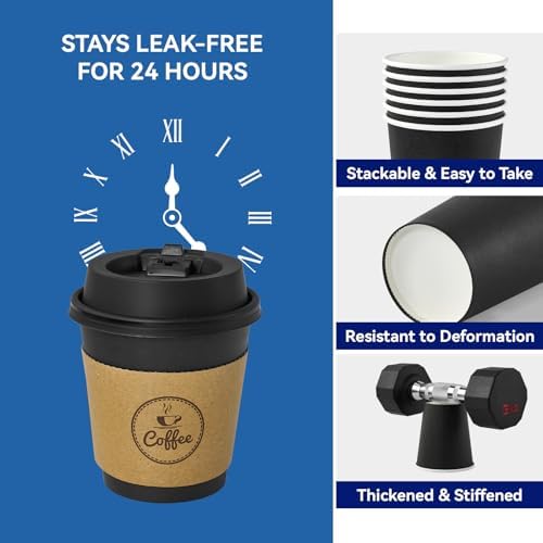 JOLLY CHEF 10 oz Coffee Cups with Lids, Sleeves and Stirrers 100 Count