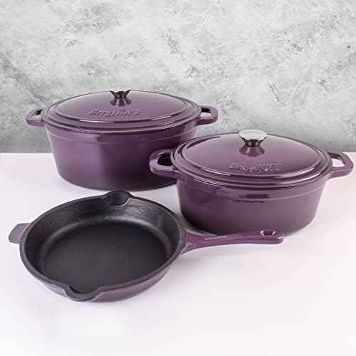 Berghoff 5Pc Enameled Cast Iron Cookware Set, Purple Pots & Pans