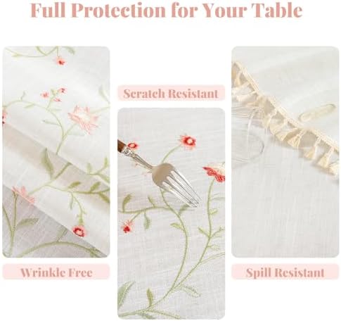 Alsoo Round Linen Tablecloth 55", Farmhouse Table Cloth with Pink