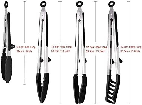 4 Pack Silicone Kitchen Tongs, 9" and 12"