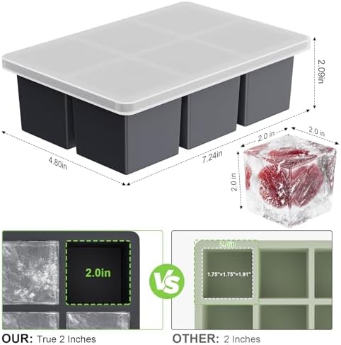 Large Ice Cube Tray for Whiskey: 2" Big Silicone Ice Tray with Lid for