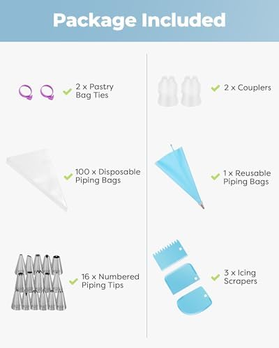 Kootek 124 Icing Piping Bags and Tips Set, Blue
