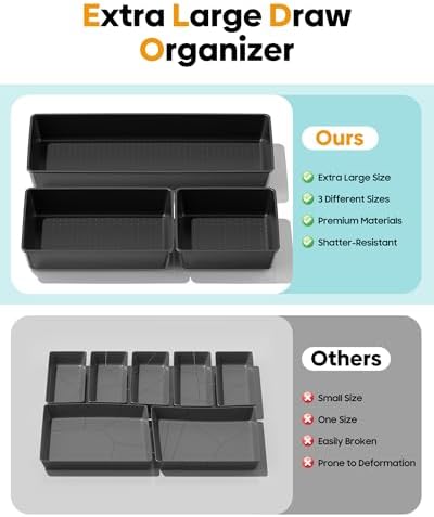 10 Pack Large Size Plastic Drawer Organizers Set, 3 Sizes Desk Drawer
