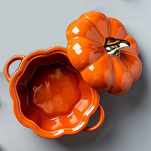 Pumpkin Bowl Set with Lid and Handle, Set of 4 Ceramic Ramekins for