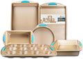 Perlli Baking Kit: Nonstick Gold Steel Oven Set - 6 Pieces, Round Cake