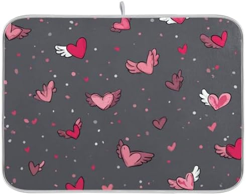 OTVEE Pink Wing Art Dish Drying Mat for Kitchen Counter Absorbent Heat