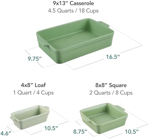 Choice Products 3-Piece Ceramic Casserole Baking Dish Set Sage Green