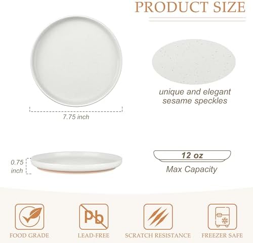 LIANYU Dinner Plate Set of 4, 7.75 Inch Stoneware Salad Kitchen