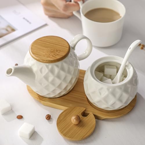 Ceramic Creamer & Sugar Sets,12oz Cream Pitcher, 7.5oz Sugar Bowl with