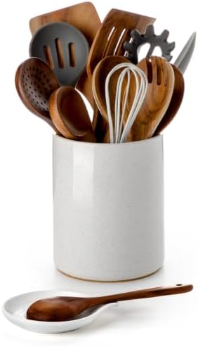 Ceramic Utensil Holder with Spoon Rest for Kitchen Counter, 6.4''