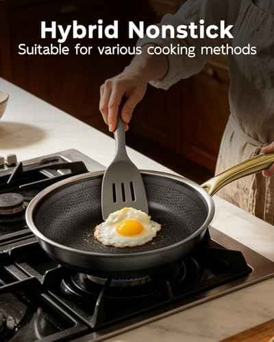 FogDream 8 Inch Stainless Steel Frying Pan with Lid, Honeycomb Hybrid