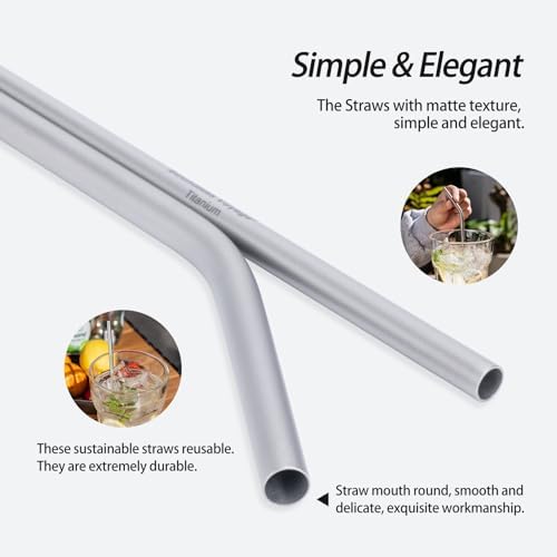 iBasingo Reusable Titanium Straw Set with Cleaning Brush Ti1018T
