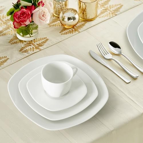 10" Square Dinner Plates Set of 4, White Ceramic Plates for Dinner