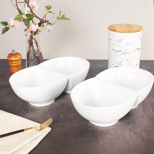 Creative Home Chip and Dip Bowl Set, Ceramic Divider Bowl, Plate