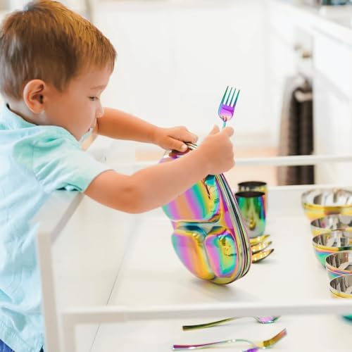 Ahimsa Stainless Steel Kids Utensil Set, Rainbow, 8-Piece Set