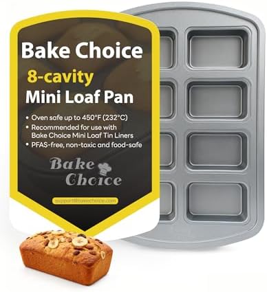 Bake Choice Mini Loaf Pan, 8-Cavity Non-Stick Carbon Steel Baking Pans