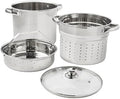 4-Piece Stainless Steel Multi-Cooker Set, 8 qt, with Glass Lid, Stock Pot, Colander, and Steamer Basket